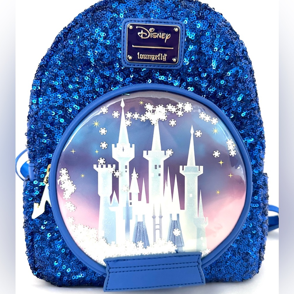 Loungefly Mini Backpack Disney Snow Globe Series Cinderella Castle Sequins